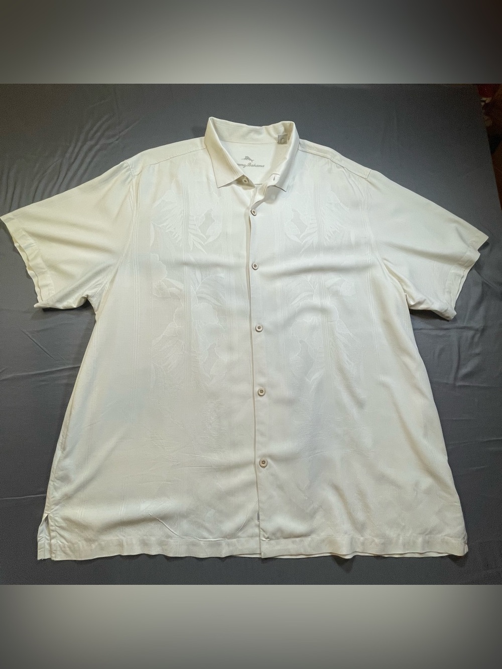 Tommy Bahama Mens 3XL Silk Short Sleeve Button Shirt Off White Floral Jacquard